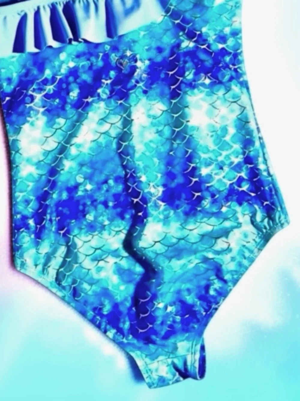 Justice Girls Swimsuit Metallic Blue Mermaid One‑Shoulder Size 10 EUC